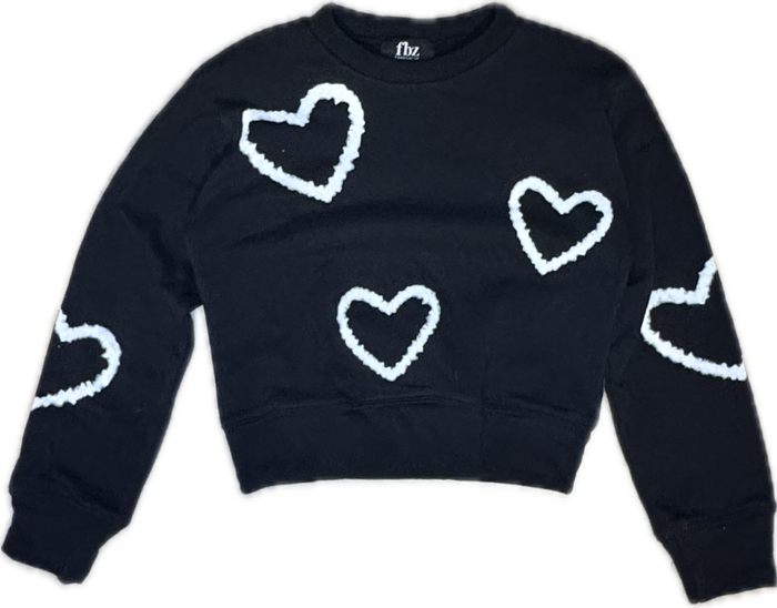 FLOWERS BY ZOE- White Hearts Sweater (black)