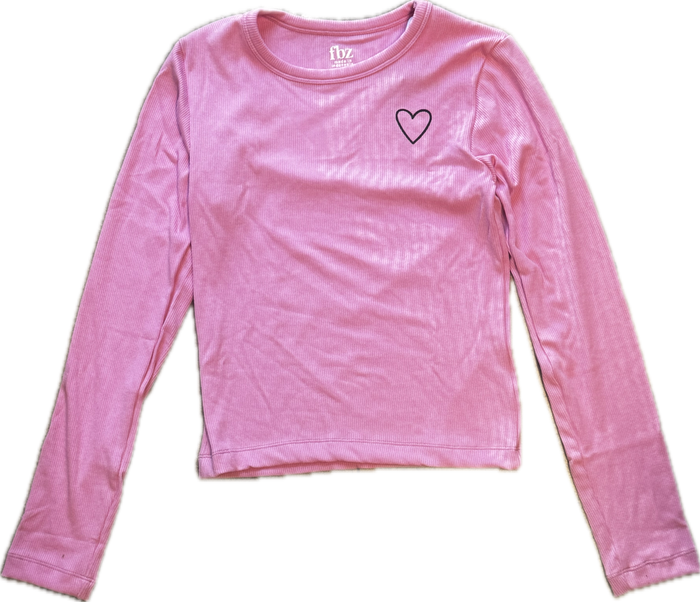 FLOWERS BY ZOE- Rib Stitching Long Sleeve Tee (pink/black heart)