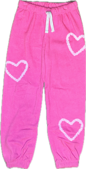 FLOWERS BY ZOE- White Hearts Sweatpants (neon pink)