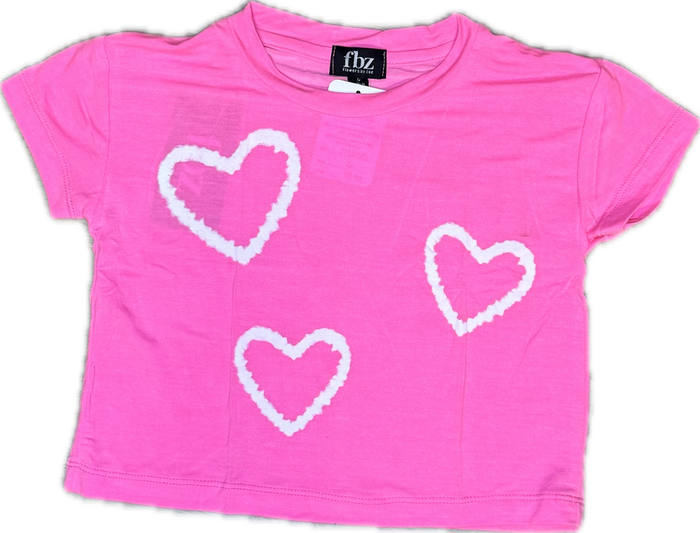 FLOWERS BY ZOE- White Hearts T-shirt (neon pink)