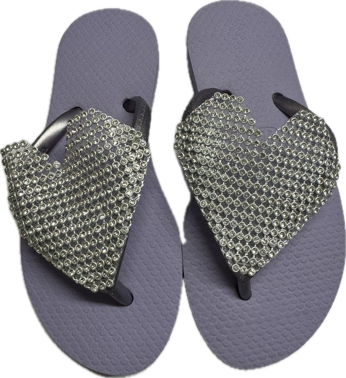 Planet Sea- Silver Crystal Heart Flip Flops (lilac)