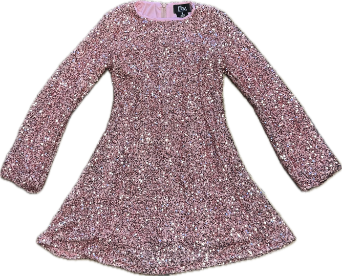 Flowers By Zoe- Pink Sequin Long Sleeve Dress