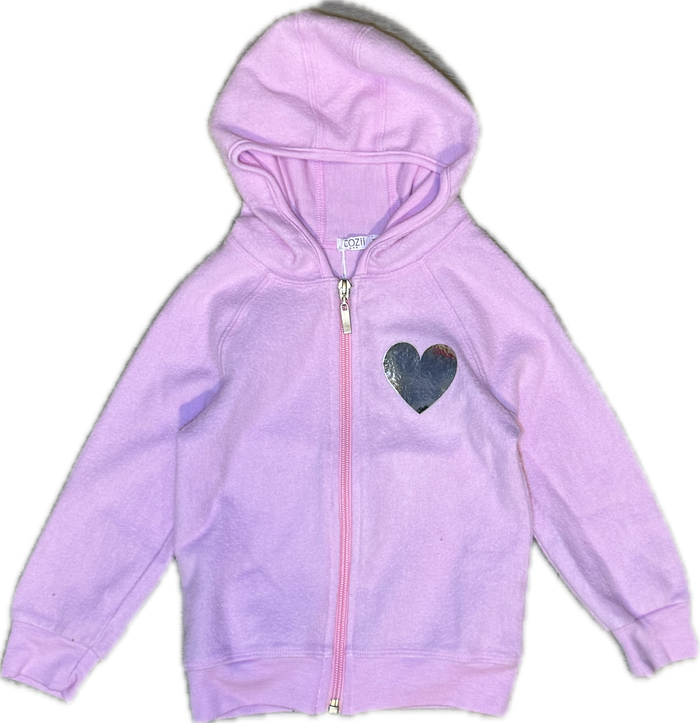 COZII- SILVER HEART L/S ZIP-UP HOODIE (candy pink)