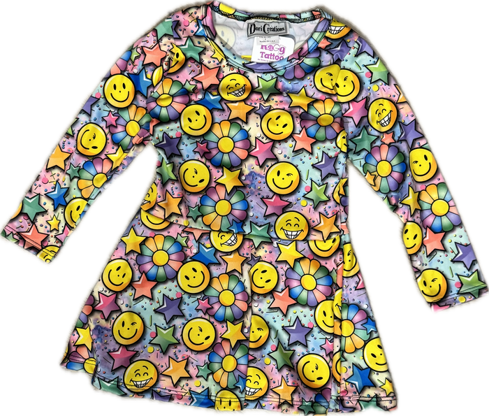 Dori Creations- Long Sleeve Dress (Multi Smileys)