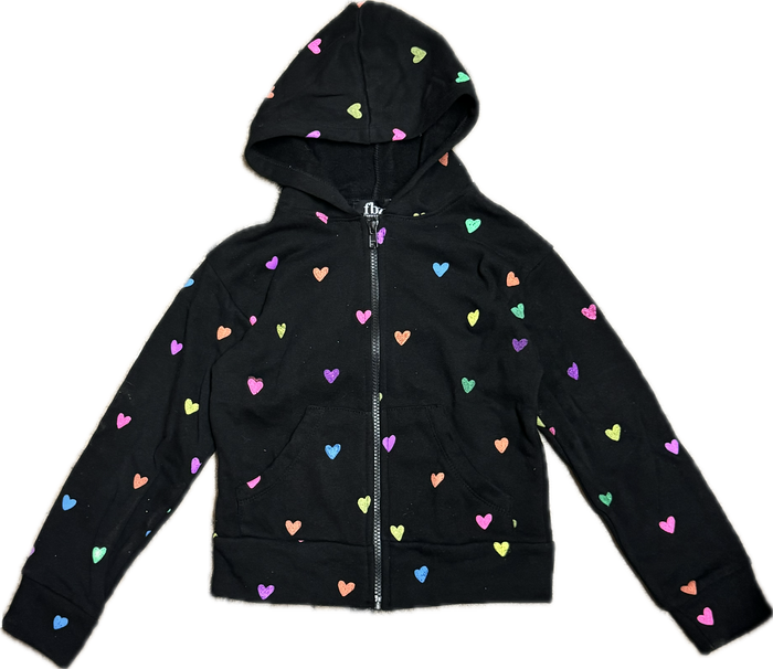 FLOWERS BY ZOE- Multi Heart Zip-Up Hoodie