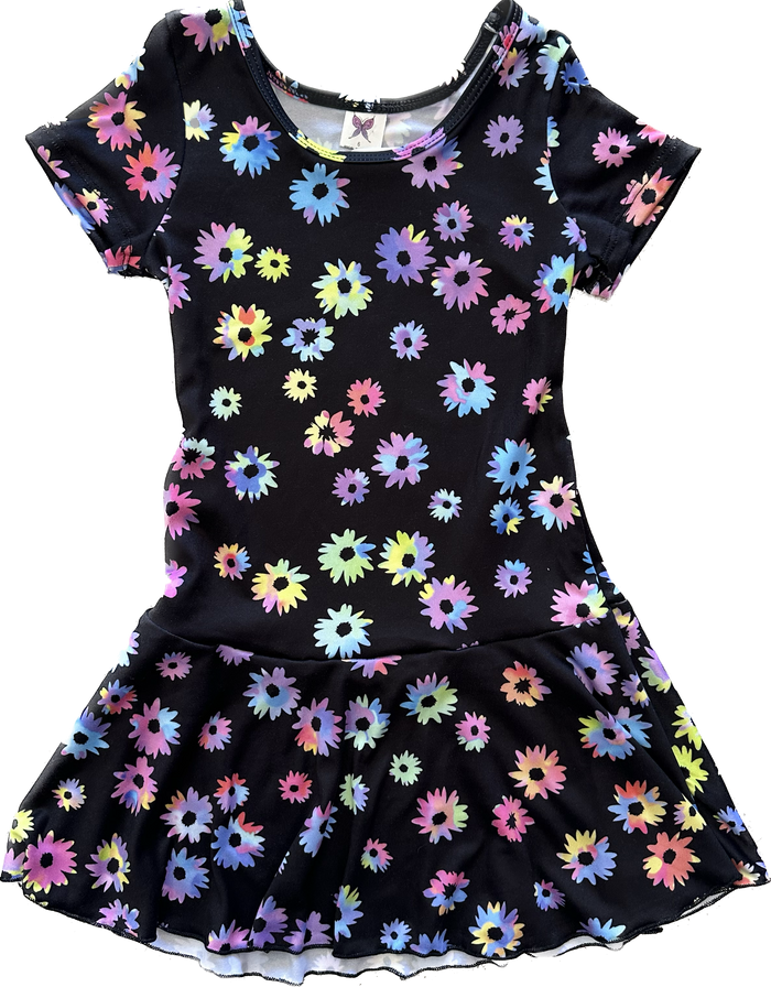 Social Butterfly - Short Sleeve  Drop Waist Flower Dress