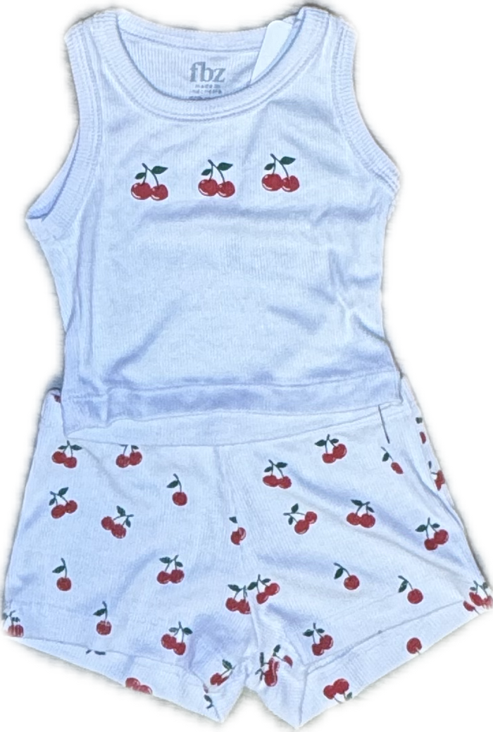 FLOWERS BY ZOE- Cherry Tank & Short Set (white)