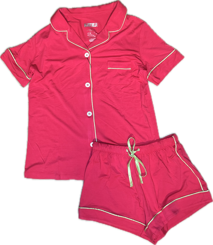 KATIEJ NYC- JUNIOR LYNN SHORTS LOUNGE SET (raspberry & avocado)