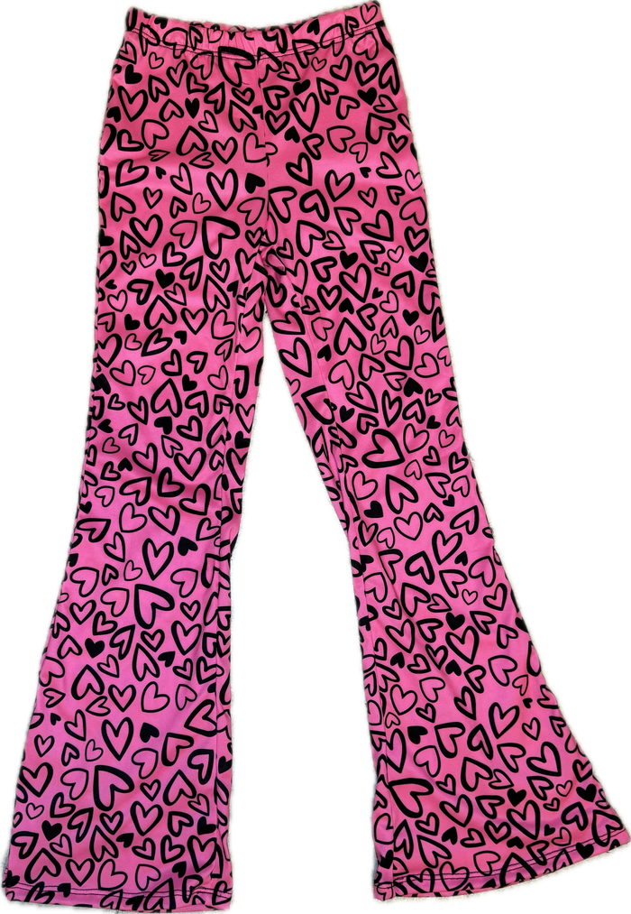 Social Butterfly- Hearts Flare Pants (Pink)