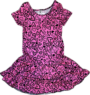 Soicial Butterfly- Hearts Ruffle Dress (Pink)