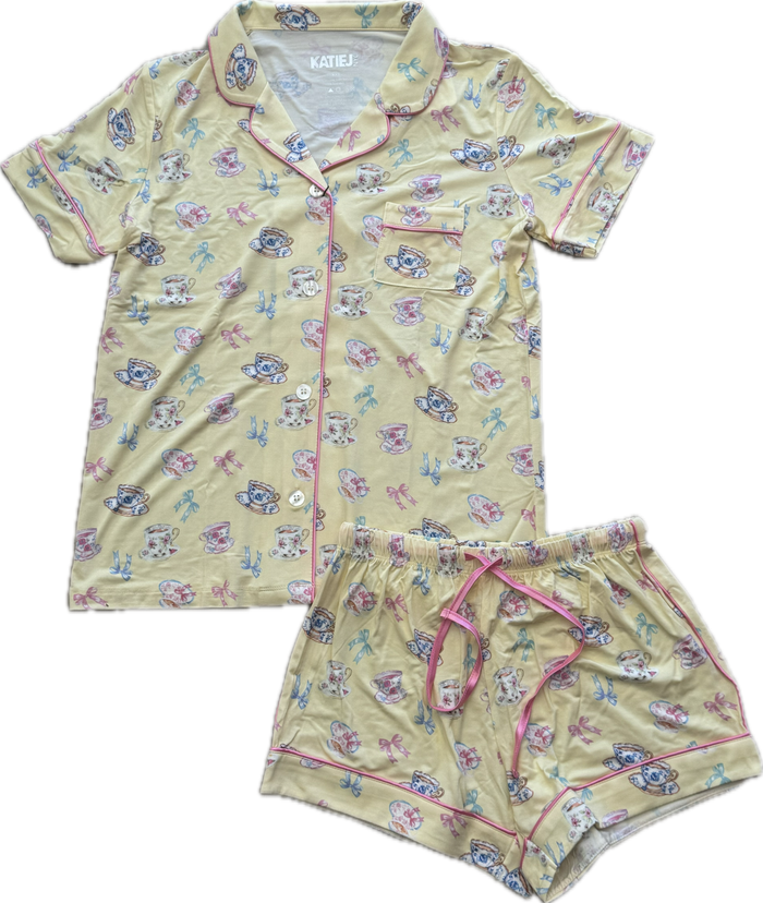 KATIEJ NYC- JUNIOR LYNN PRINTED SHORTS LOUNGE SET TEA CUPS