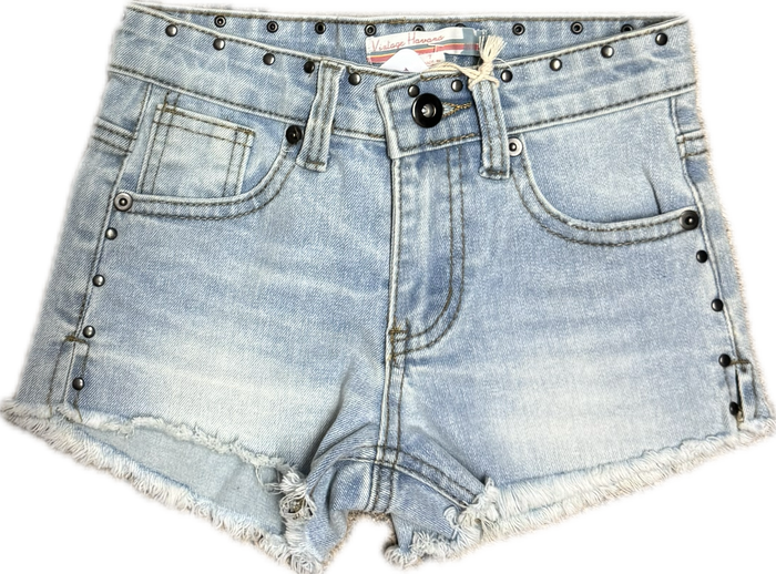 Vintage Havana- Denim Light Washed Studded Short