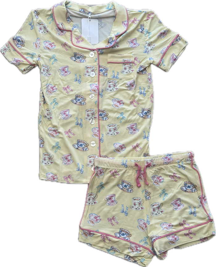 KATIEJ NYC- TWEEN LYNN PRINTED SHORTS LOUNGE SET TEA CUPS