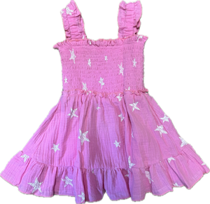 Flowers By Zoe- Baby Dress Light Pink White Stars