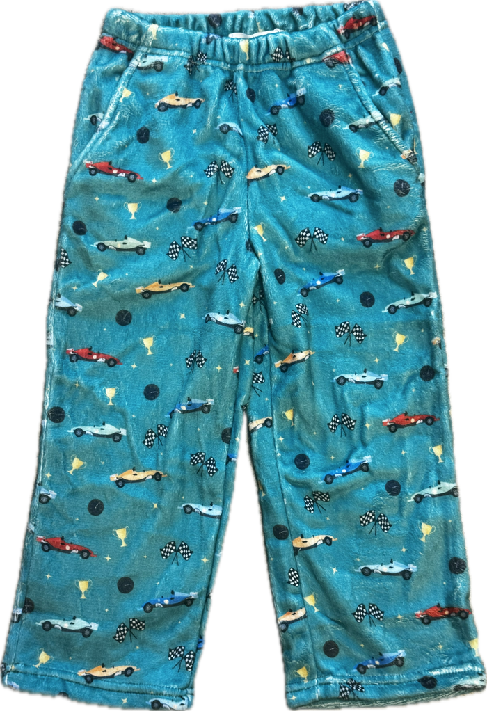 PREPPY GOOSE- Boy's Teal Sport Car Printed Plush Loungewear Pant