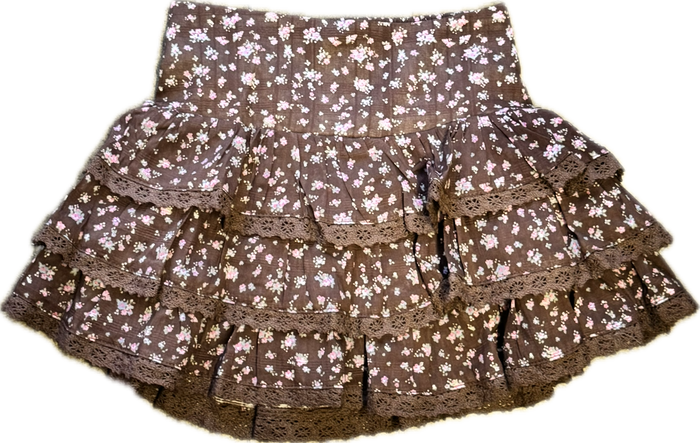 KATIEJ NYC- TWEEN MELODY PRINTED DROP WAIST LACE TRIM SKIRT (chocolate floral)