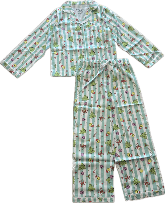 PREPPY GOOSE- Christmas Smiley Long Sleeve Pajama Set