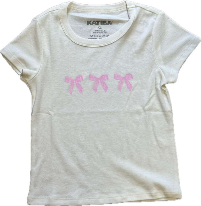KATIEJNYC- Coquette Bow Tee (vintage white/pink)