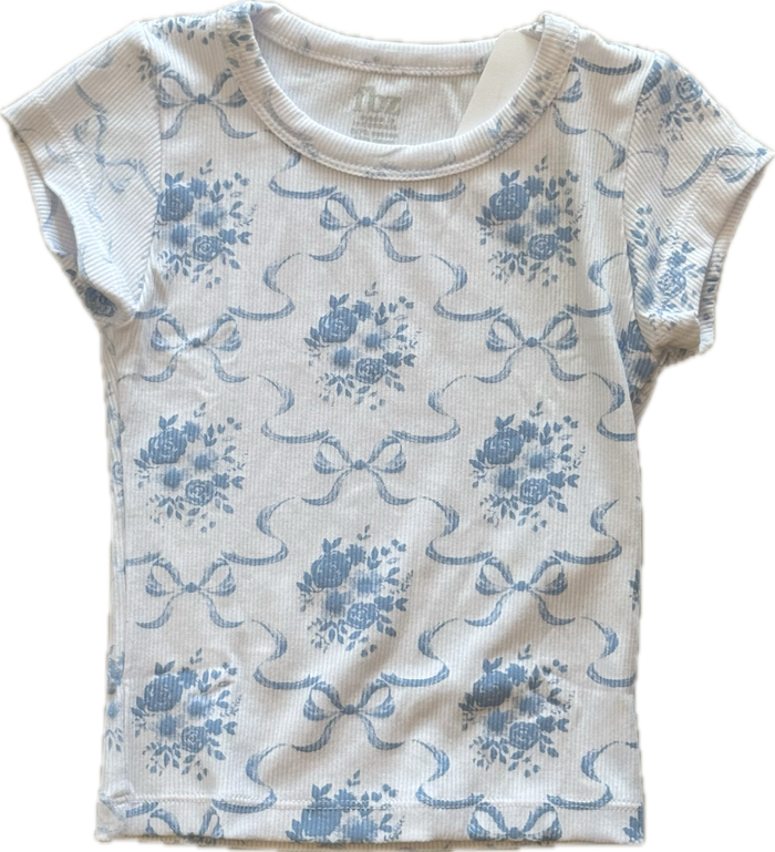 FLOWER BY ZOE- White Blue Bow Toile Top