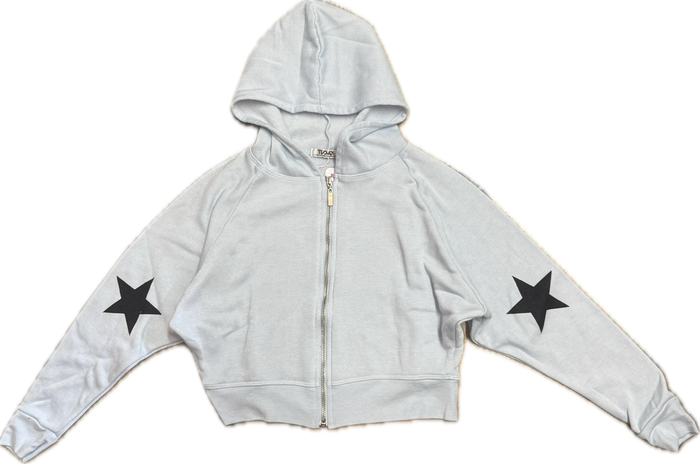 T2LOVE- HOODED ZIP JACKET (BLACK ELBOW STARS celestial blue)