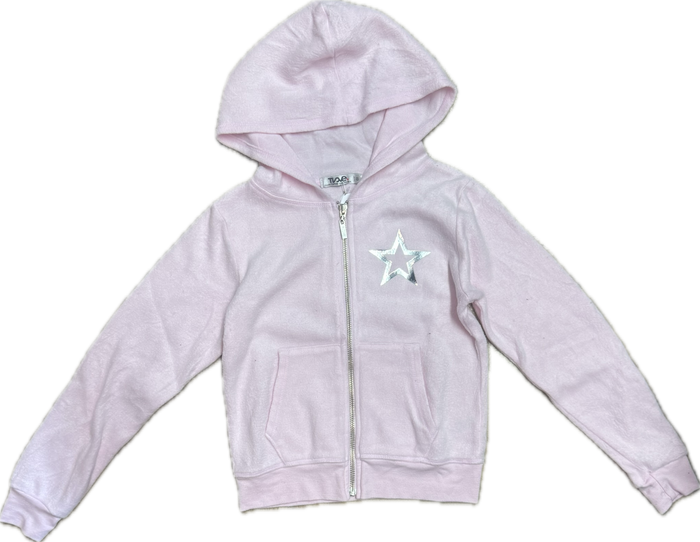 T2LOVE- HOODED ZIP HOODIE (SILVER OPEN STAR BALLET PINK)