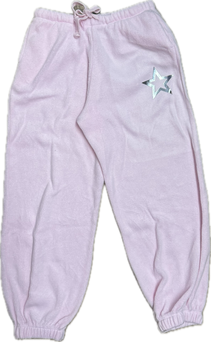 T2LOVE- SLIT SIDE POCKET SWEATPANT (SILVER OPEN STAR BALLET PINK)