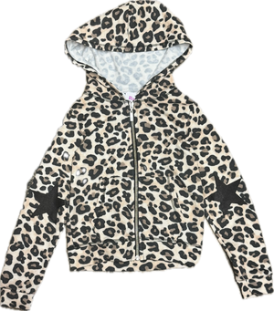 T2LOVE- HOODED ZIP JACKET (Leopard  Elbows Stars)