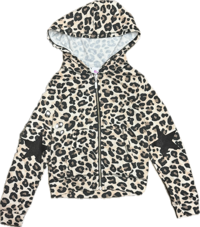 T2LOVE- HOODED ZIP JACKET (Leopard  Elbows Stars)