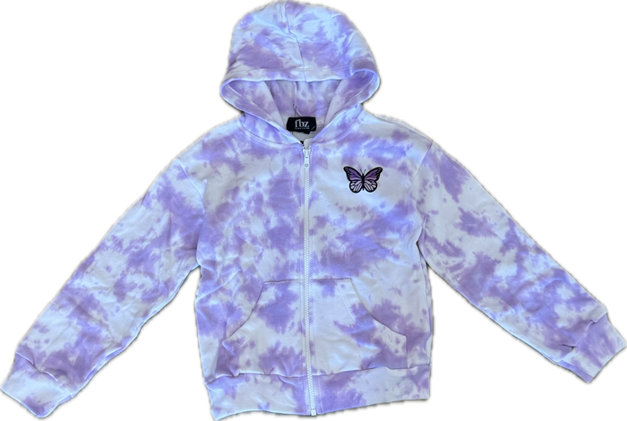 FLOWERS BY ZOE- Tie Dye Butterfly Zip Up Hoodie