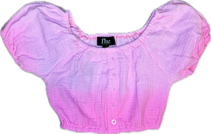 Flowers By Zoe- Puff Sleeve Cropped Blouse (ombre pink)