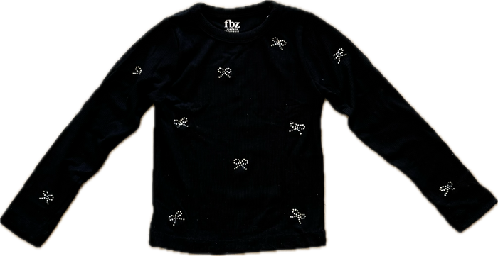 Flowers By Zoe-  Heart Ribbed Long Sleeve Black Top