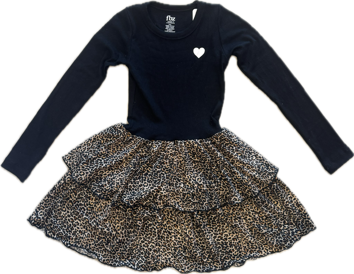 FLOWERS BY ZOE- Black/Brown Leopard Dress