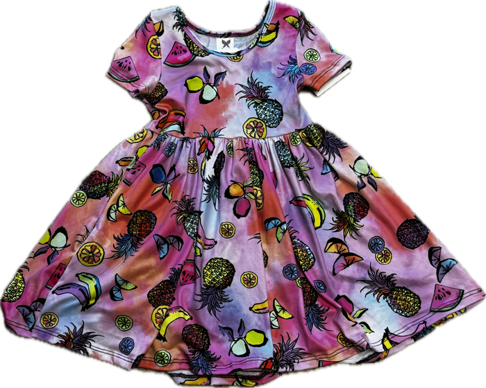 Social Butterfly- Short Sleeve Twirl Dress (fruit)