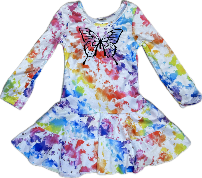 SOCIAL BUTTERFLY- Tie Dye W/Butterfly Ruffle Dress