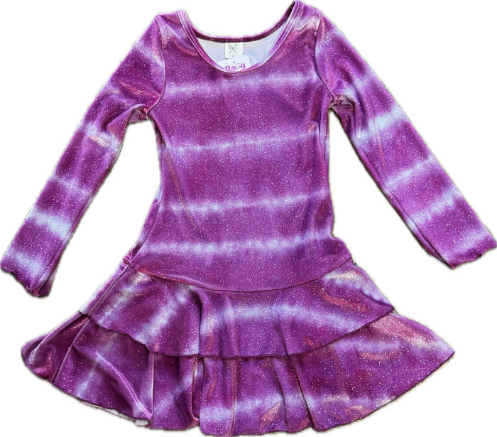 Social Butterfly- Long Sleeve Ruffle Dress (glitter tie dye stripe)