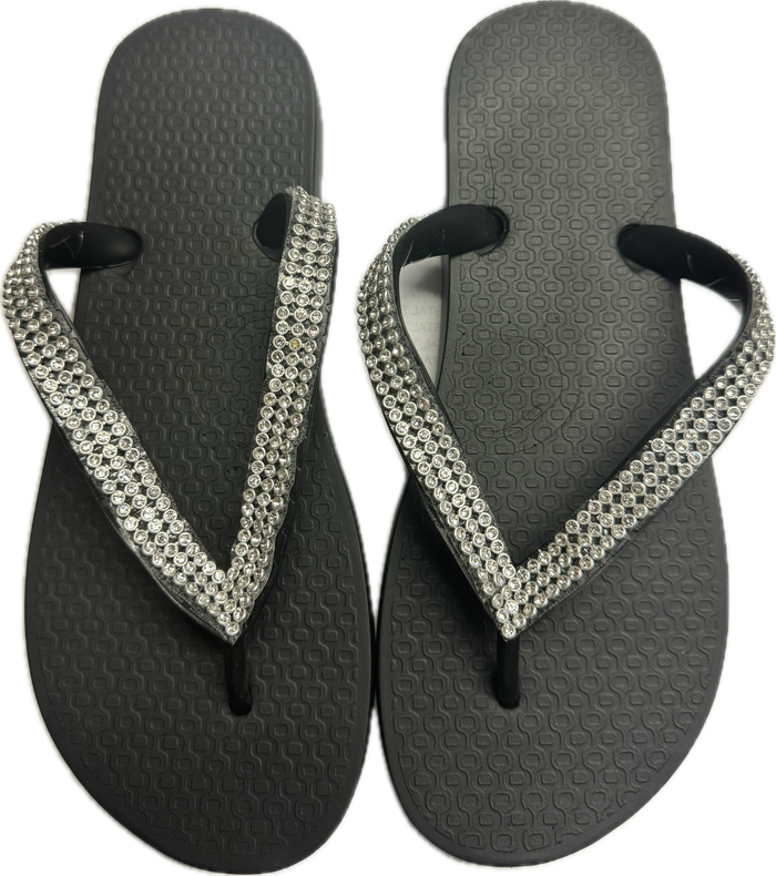 Planet Sea- Silver Crystal Rows Flip Flops (black)