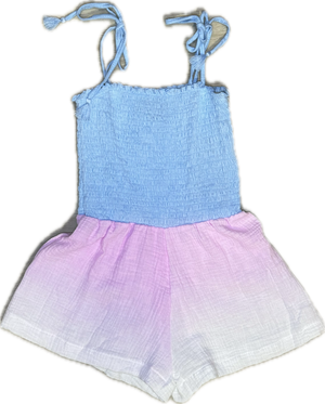 Flowers By Zoe- Romper Blue Pink White Ombre