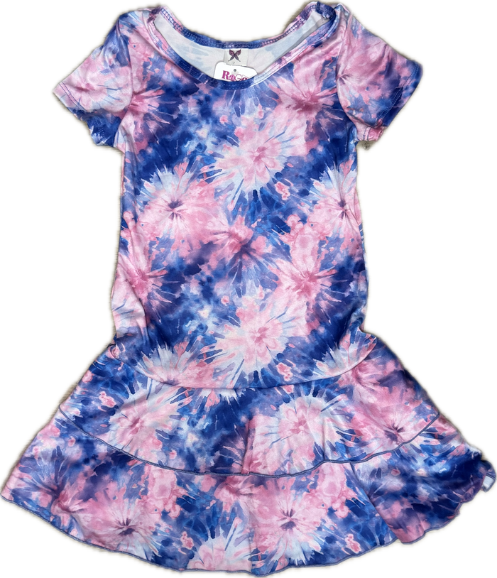 Social Butterfly-  Short Sleeve Ruffle Dress Tie Dye Blue/Pink