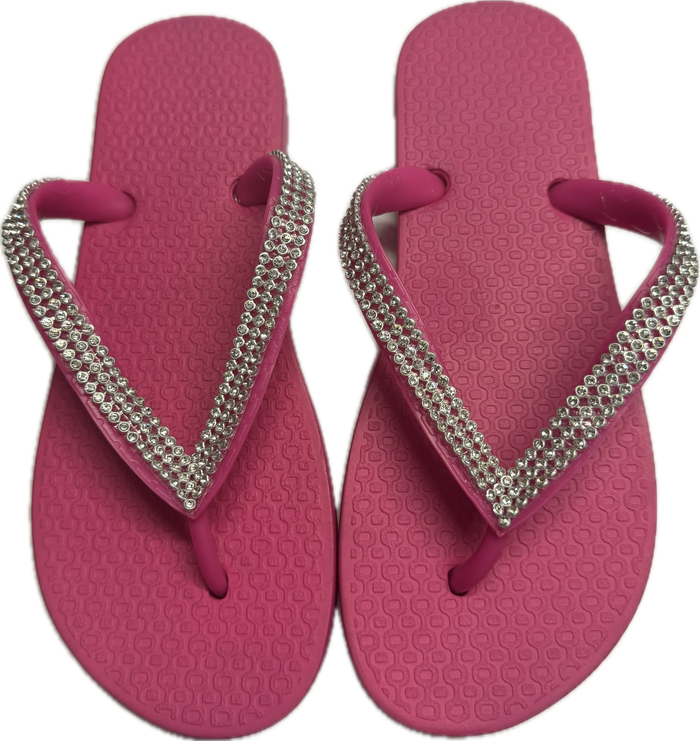 Planet Sea- Silver Crystal Rows Flip Flops (pink)