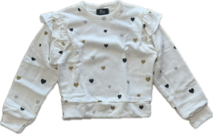 Flowers By Zoe- Gold Silver Black Hearts Puff sleeve Sweater