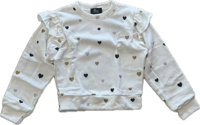 Flowers By Zoe- Gold Silver Black Hearts Puff sleeve Sweater