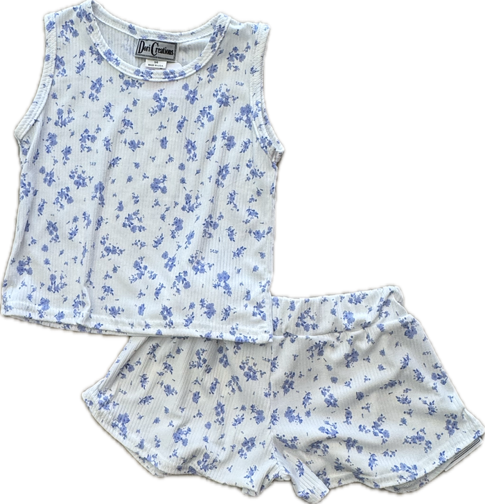 DORI CREATIONS- Blue Floral Ribbed Set
