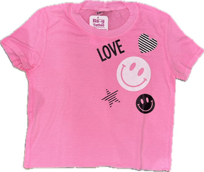 FIREHOUSE- White Smiley Fun Print Tee (neon pink)