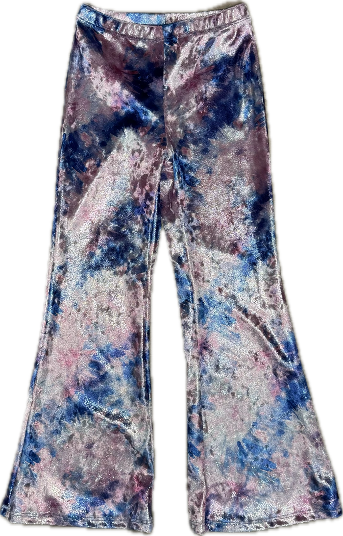 Social Butterfly-  Flare Pants Velvet Tie Dye Blue/Pink