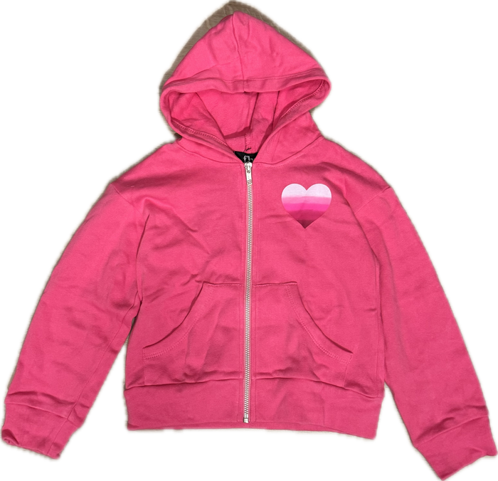 Flowers By Zoe- Heart Zip-Up Hoodie (ombre pink/white)