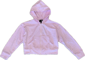 FLOWERS BY ZOE- Studded Zip Up Hoodie (pink)