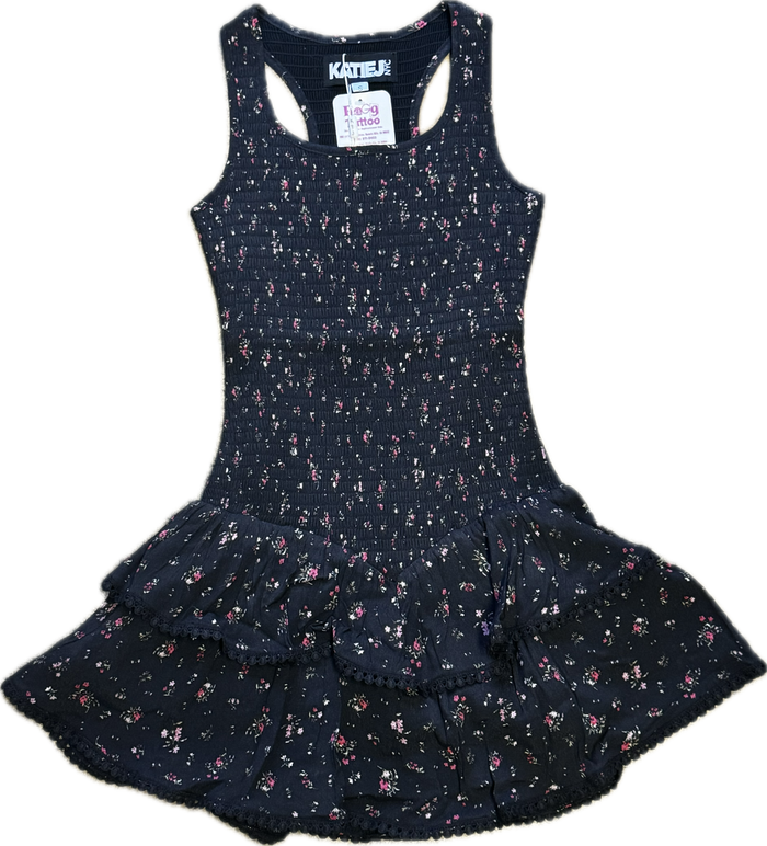 KATIEJ NYC- TWEEN VALLIE RACERBACK RUFFLE DRESS (blooming rose ditsy)