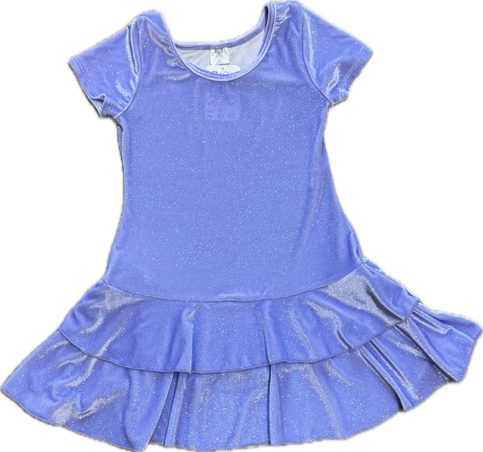 SOCIAL BUTTERFLY- Glitter Velvet Lavender Short Sleeve Ruffle Dress