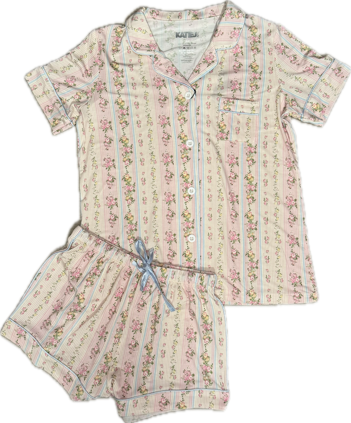 KATIEJ NYC- JUNIOR LYNN PRINT SHORTS LOUNGE SET (shabby chic stripe)