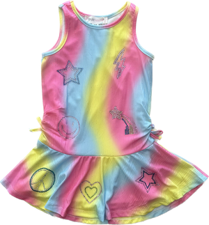 Baby Sara- Drop Waist Rainbow Stripe Dress with Rhinestone Detail